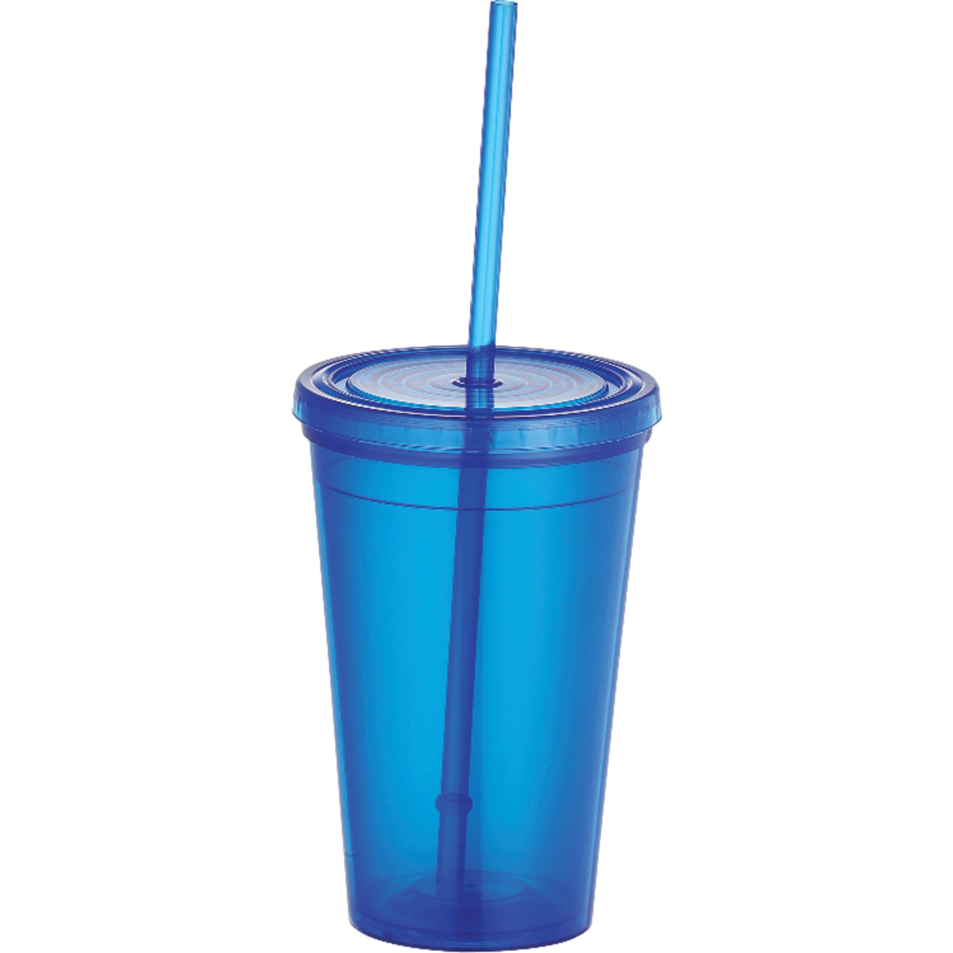 Front View of Translucent Blue (TBL) Iceberg 16oz Double-Wall Tumbler w/Straw plain