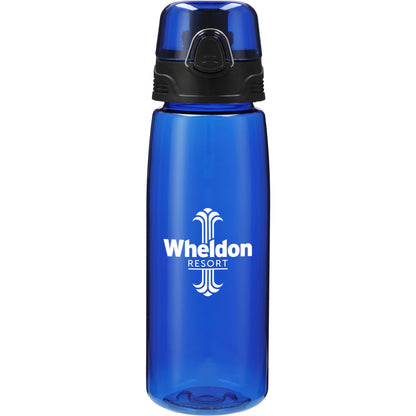Front View of Transparent Blue (TBL) Capri 25oz Tritan Sports Bottle