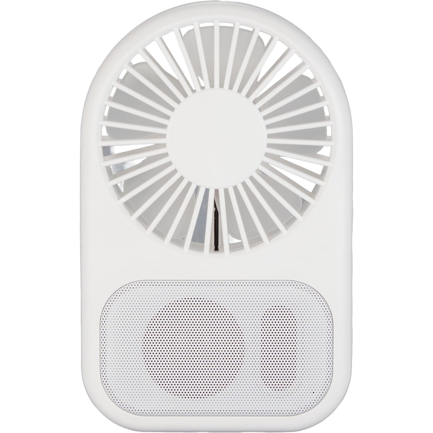 Front View of White Audio Breeze Desktop Fan with Bluetooth Speaker plain