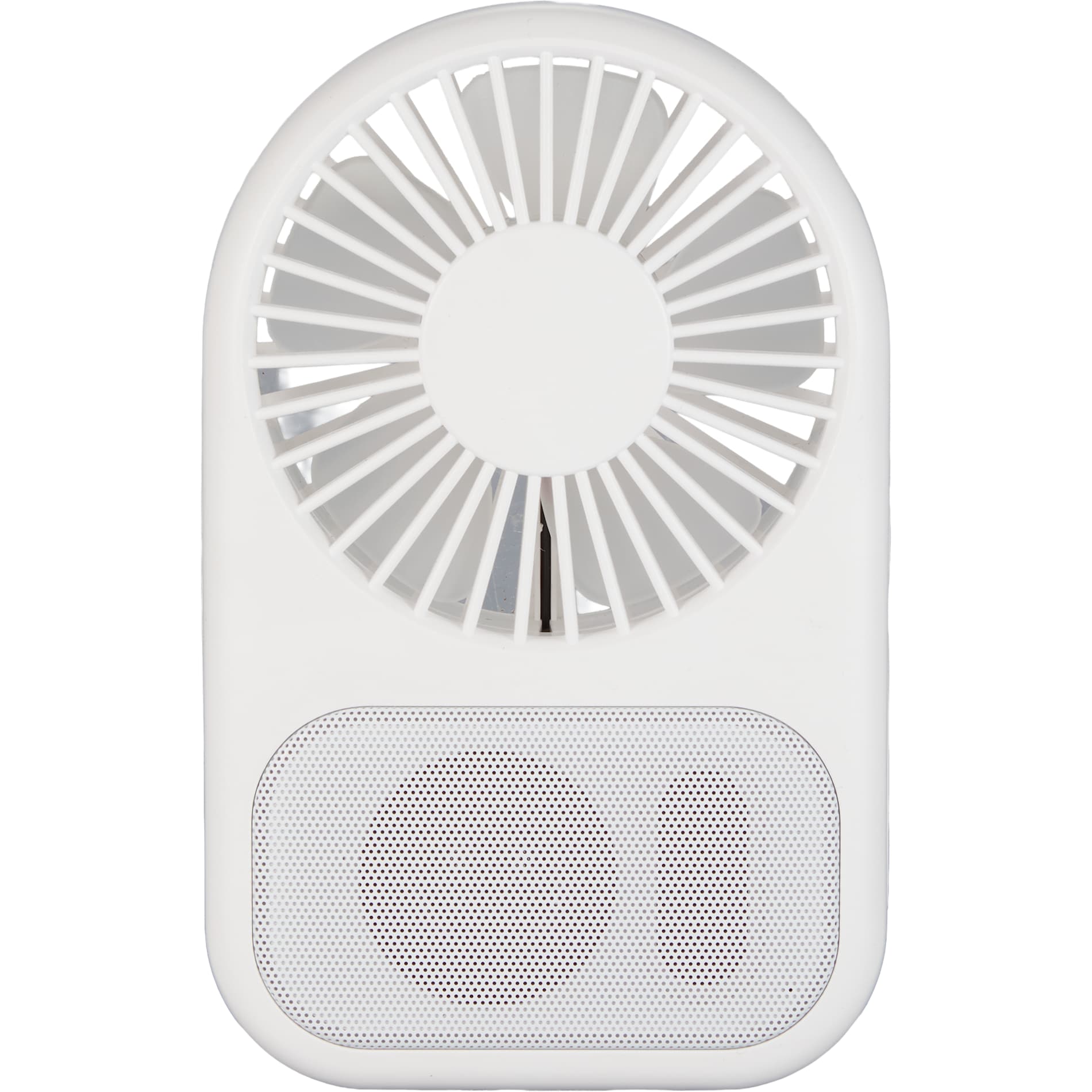 Front View of White Audio Breeze Desktop Fan with Bluetooth Speaker plain