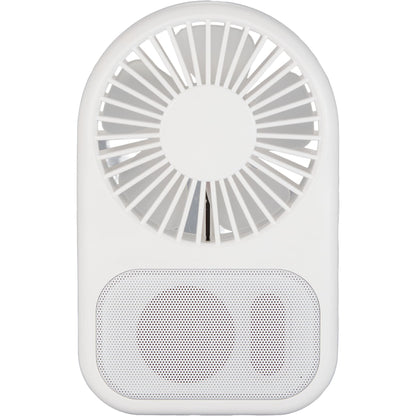 Front View of White Audio Breeze Desktop Fan with Bluetooth Speaker plain