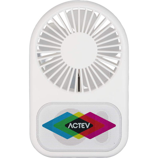 Front View of White Audio Breeze Desktop Fan with Bluetooth Speaker