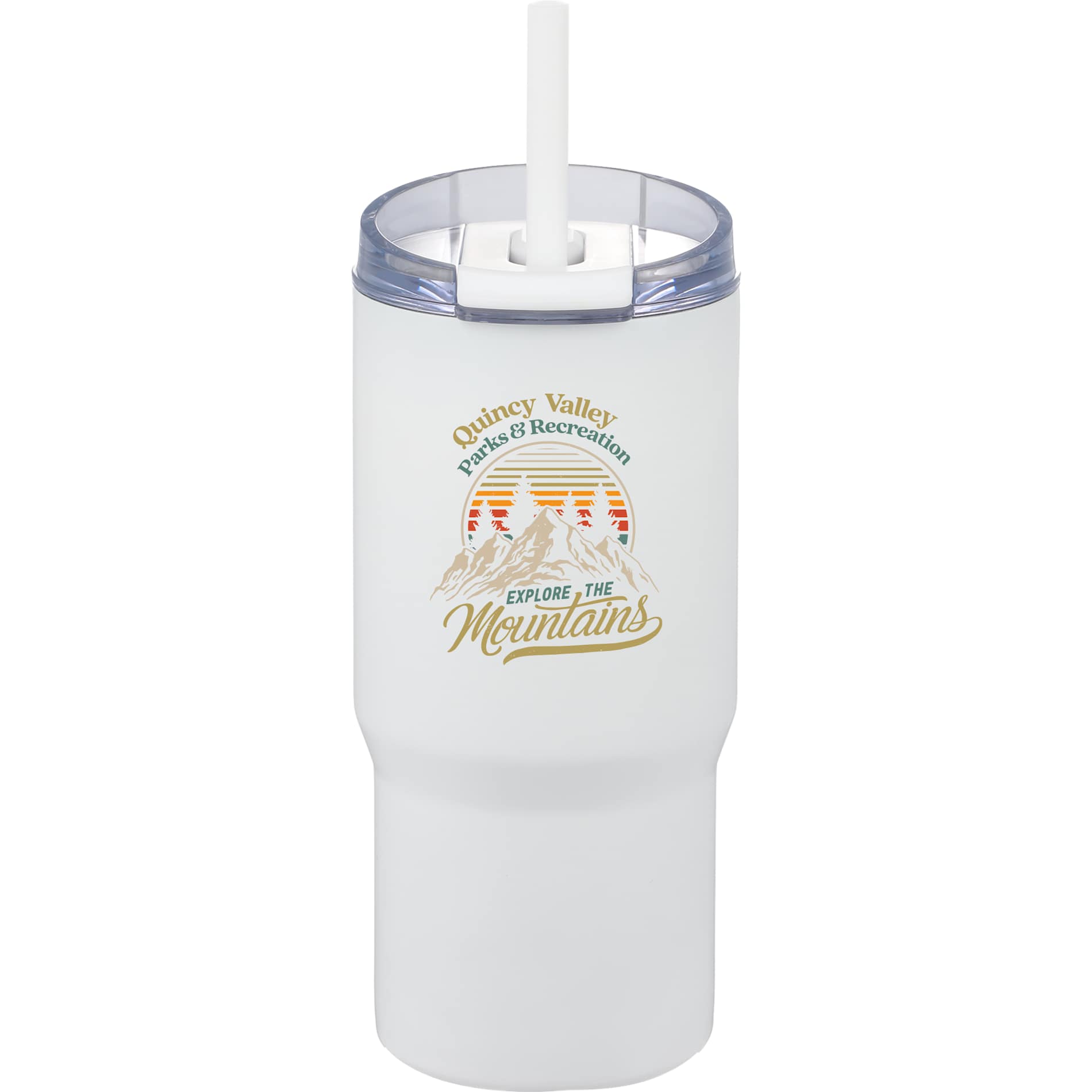 Front View of White Auxo 24oz Double Wall Vacuum Insulated Tumbler