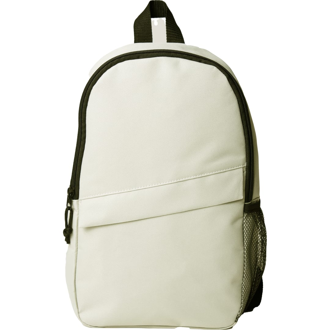 Front View of White Barton Recycled Sling Backpack plain