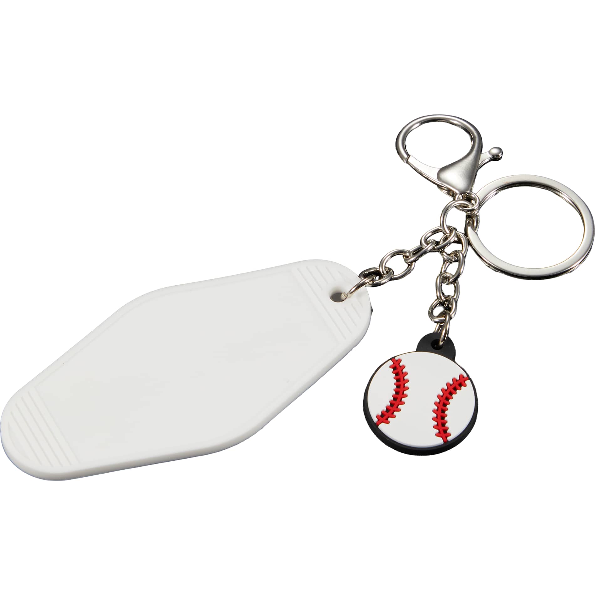 Front View of White Baseball Motel Keychain plain