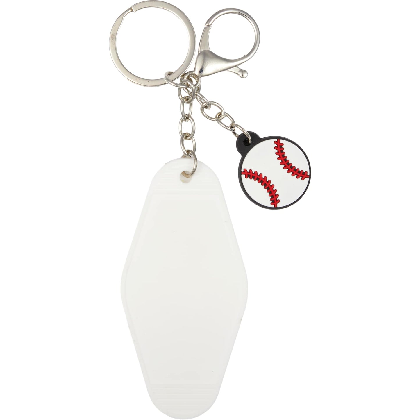 Front View of White Baseball Motel Keychain plain