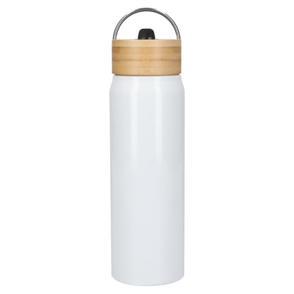 Front View of White Billy 26oz ECO Aluminum Bottle w/ FSC® Bamboo Lid plain