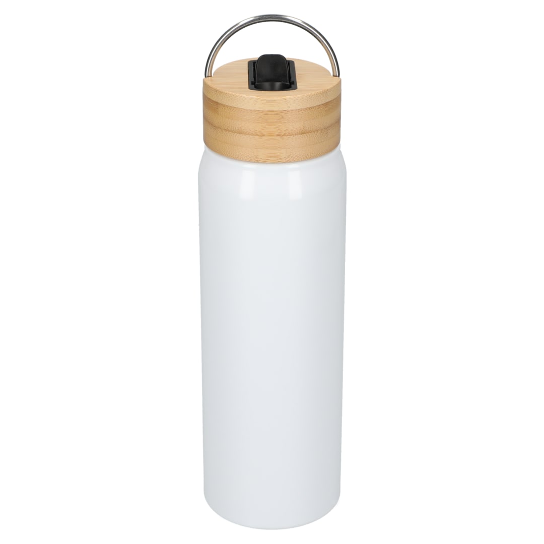 Front View of White Billy 26oz ECO Aluminum Bottle w/ FSC® Bamboo Lid plain