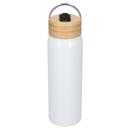 Front View of White Billy 26oz ECO Aluminum Bottle w/ FSC® Bamboo Lid plain
