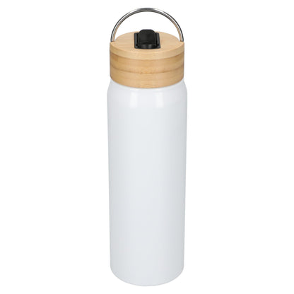 Front View of White Billy 26oz ECO Aluminum Bottle w/ FSC® Bamboo Lid plain