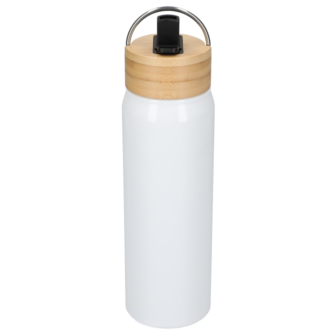 Front View of White Billy 26oz ECO Aluminum Bottle w/ FSC® Bamboo Lid plain