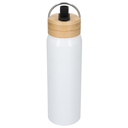 Front View of White Billy 26oz ECO Aluminum Bottle w/ FSC® Bamboo Lid plain