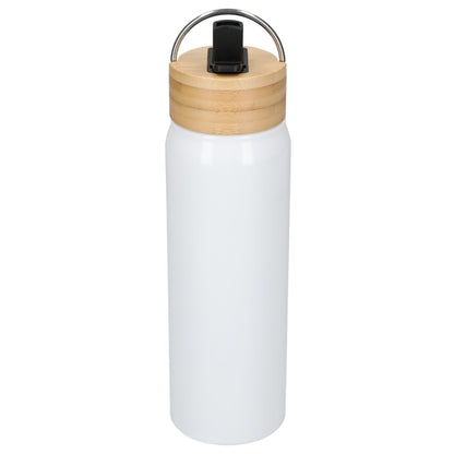 Front View of White Billy 26oz ECO Aluminum Bottle w/ FSC® Bamboo Lid plain