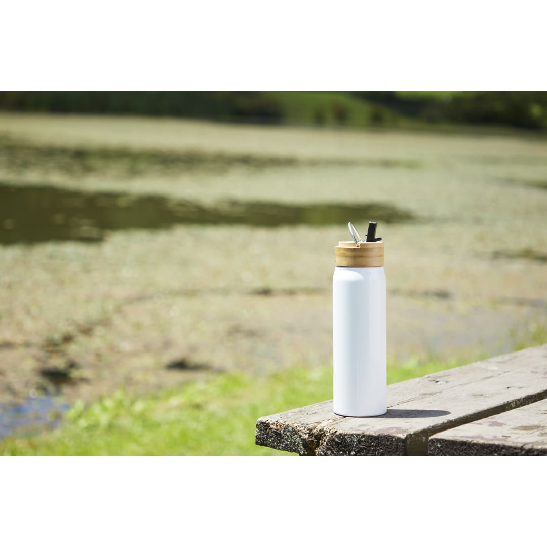 Front View of White Billy 26oz ECO Aluminum Bottle w/ FSC® Bamboo Lid plain