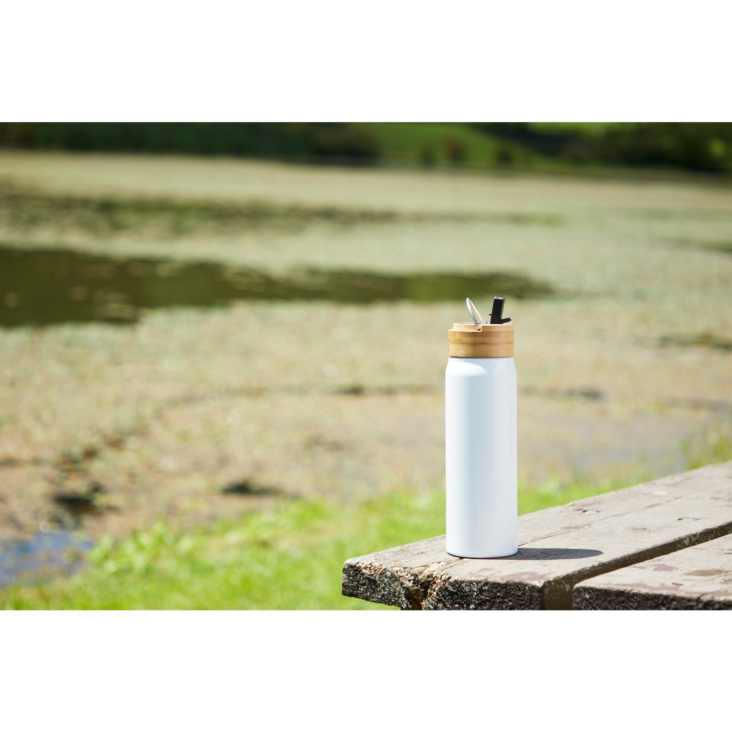 Front View of White Billy 26oz ECO Aluminum Bottle w/ FSC® Bamboo Lid plain
