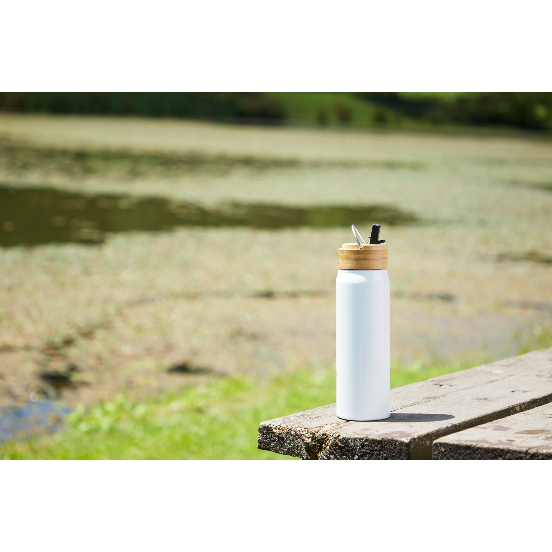 Front View of White Billy 26oz ECO Aluminum Bottle w/ FSC® Bamboo Lid plain