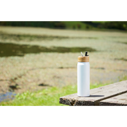 Front View of White Billy 26oz ECO Aluminum Bottle w/ FSC® Bamboo Lid plain
