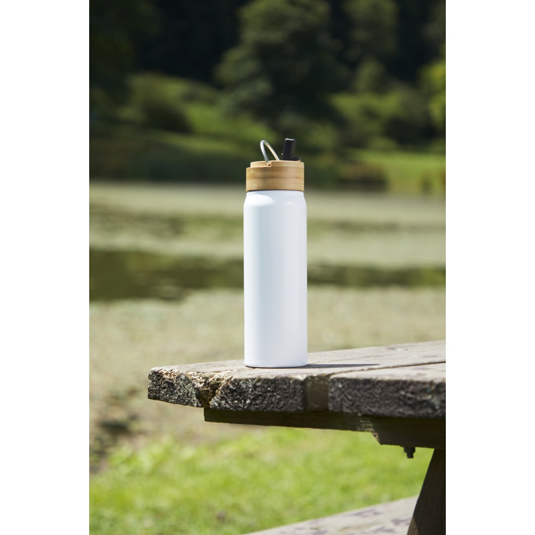 Front View of White Billy 26oz ECO Aluminum Bottle w/ FSC® Bamboo Lid plain