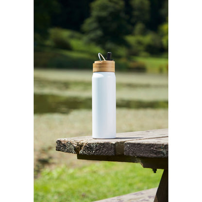 Front View of White Billy 26oz ECO Aluminum Bottle w/ FSC® Bamboo Lid plain