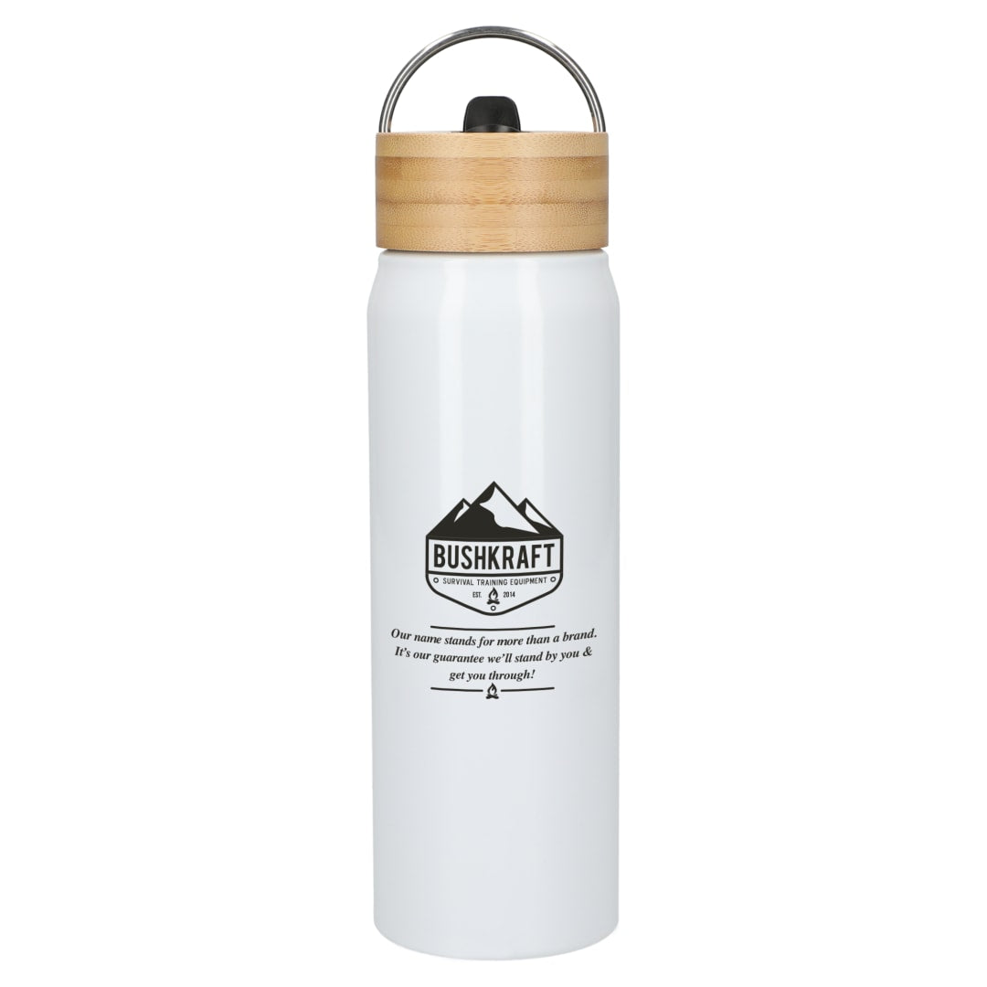 Front View of White Billy 26oz ECO Aluminum Bottle w/ FSC® Bamboo Lid