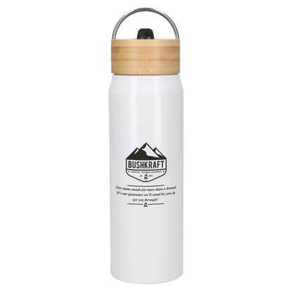 Front View of White Billy 26oz ECO Aluminum Bottle w/ FSC® Bamboo Lid
