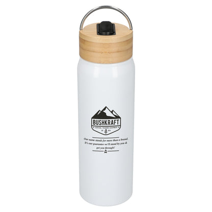 Front View of White Billy 26oz ECO Aluminum Bottle w/ FSC® Bamboo Lid