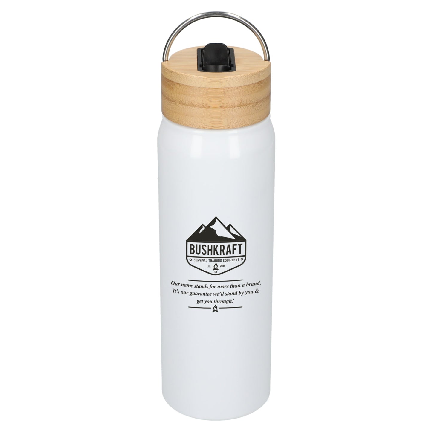Front View of White Billy 26oz ECO Aluminum Bottle w/ FSC® Bamboo Lid