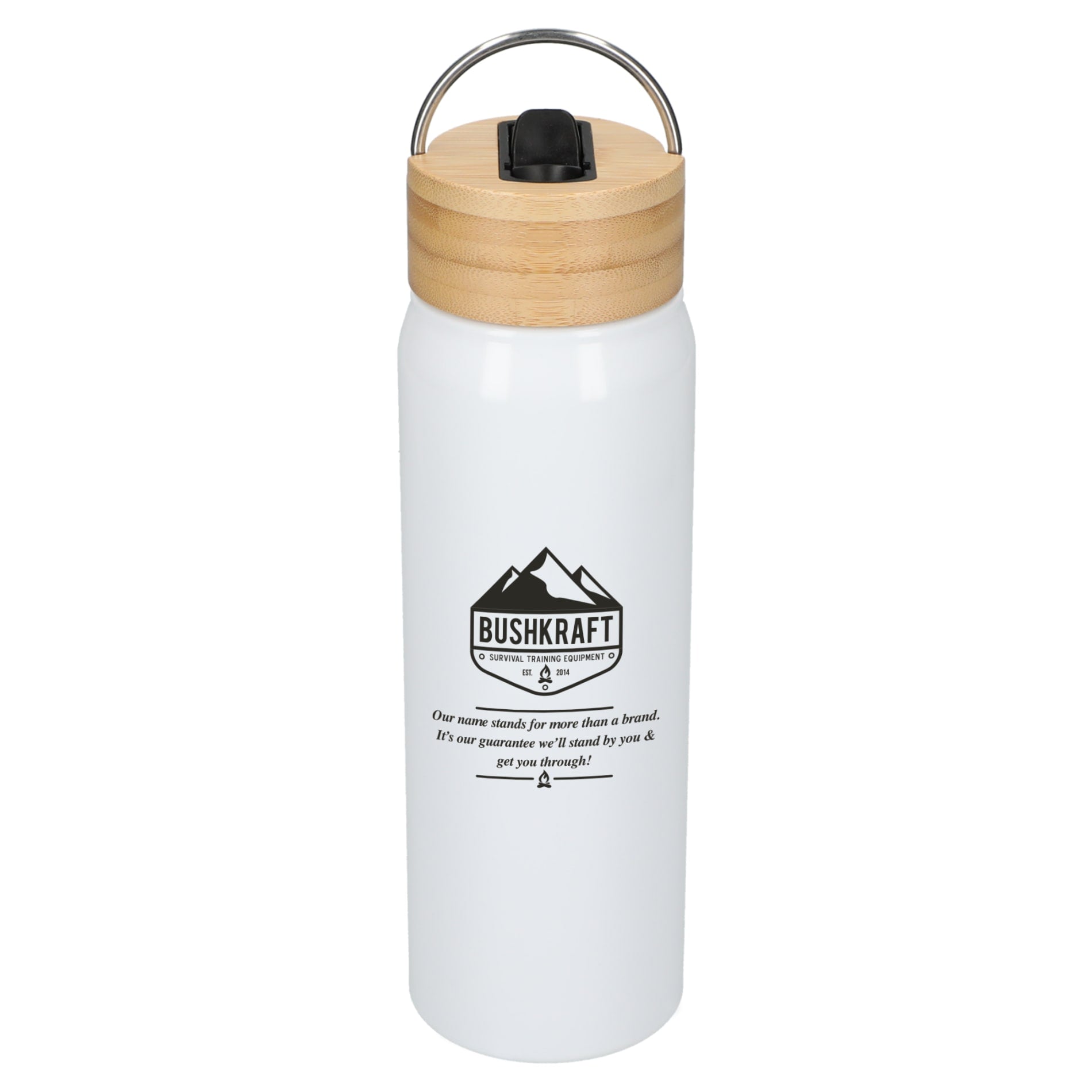 Front View of White Billy 26oz ECO Aluminum Bottle w/ FSC® Bamboo Lid