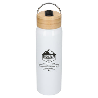 Front View of White Billy 26oz ECO Aluminum Bottle w/ FSC® Bamboo Lid