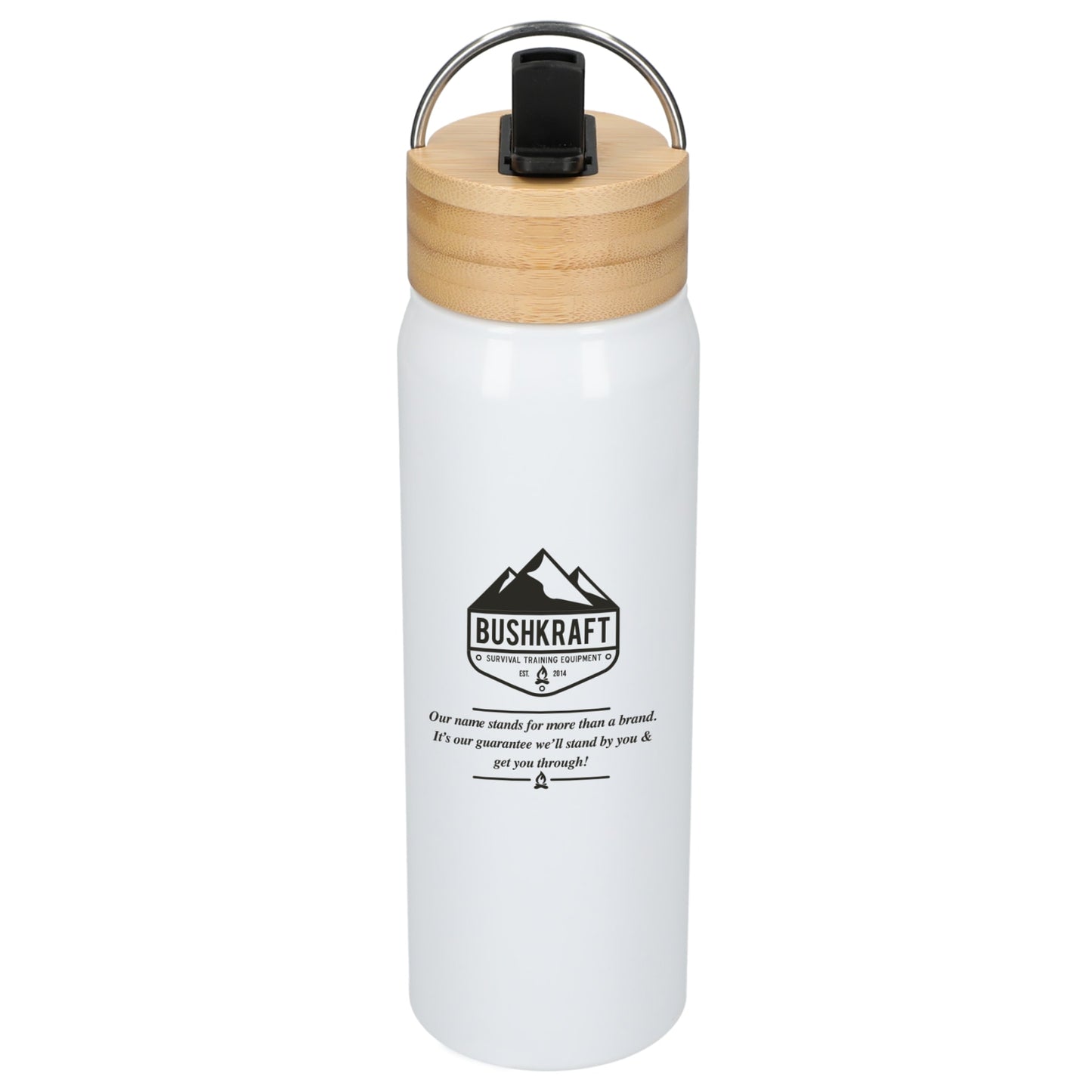 Front View of White Billy 26oz ECO Aluminum Bottle w/ FSC® Bamboo Lid