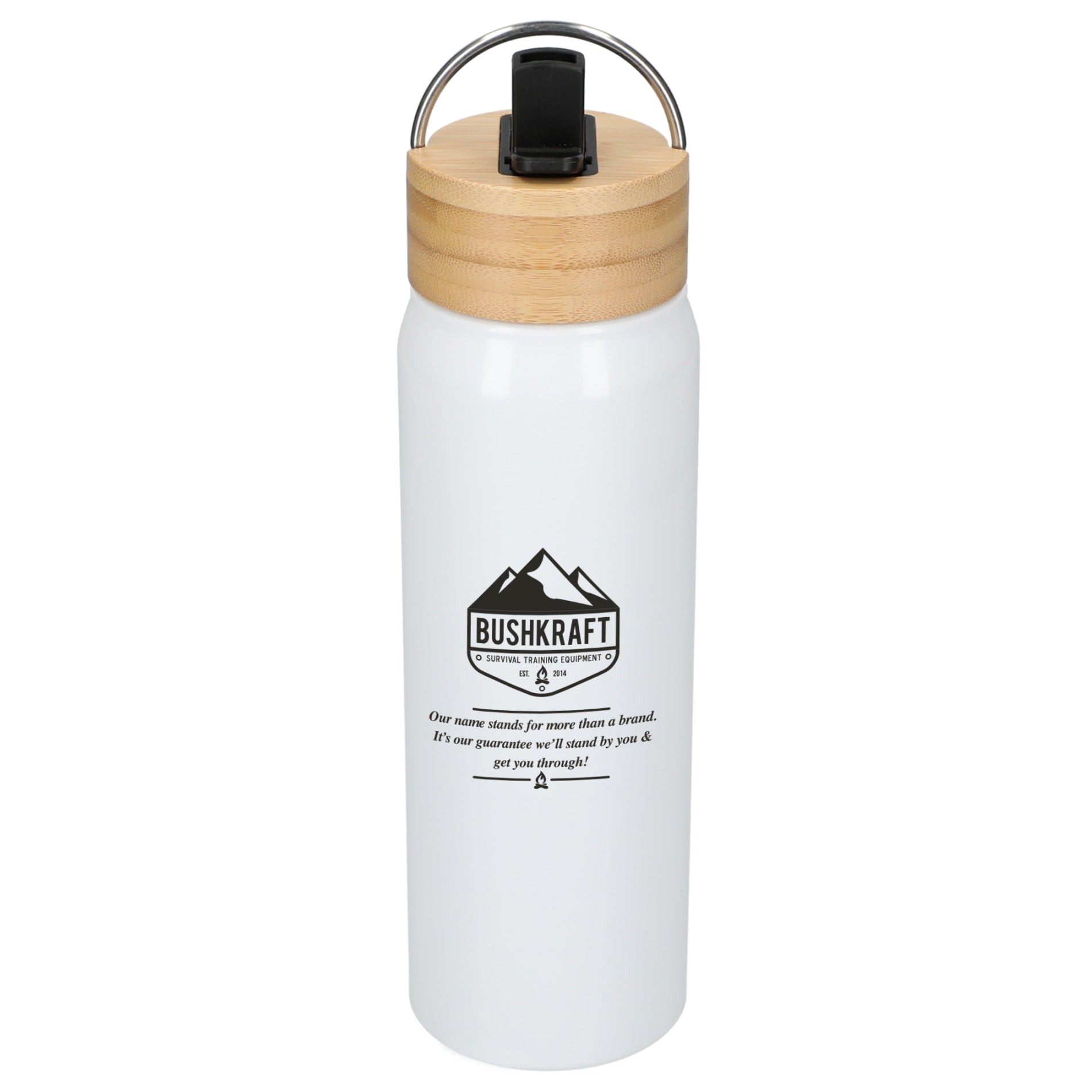 Front View of White Billy 26oz ECO Aluminum Bottle w/ FSC® Bamboo Lid