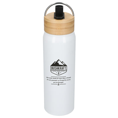 Front View of White Billy 26oz ECO Aluminum Bottle w/ FSC® Bamboo Lid