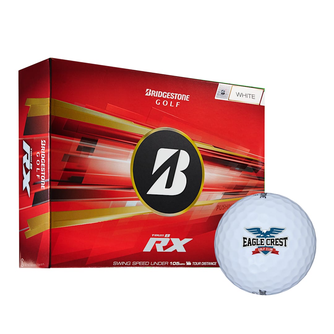 Front View of White Bridgestone Tour B RX Golf Balls - 12 Pack