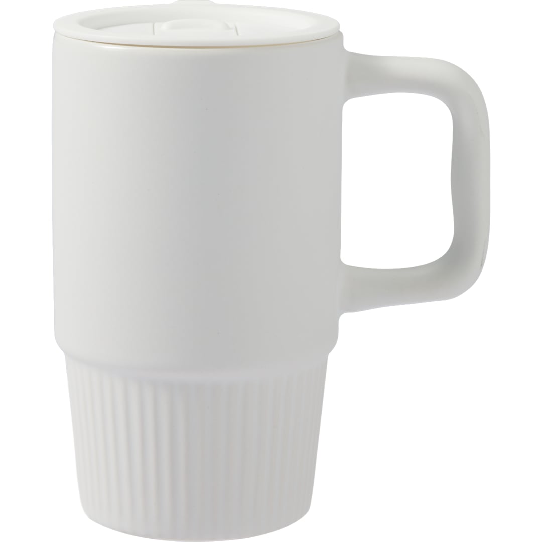 Front View of White Camden 13oz Ceramic Mug w/ Lid plain