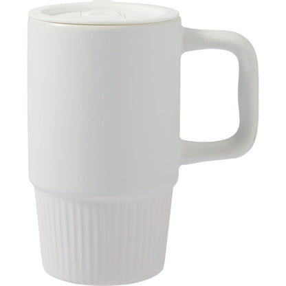 Front View of White Camden 13oz Ceramic Mug w/ Lid plain