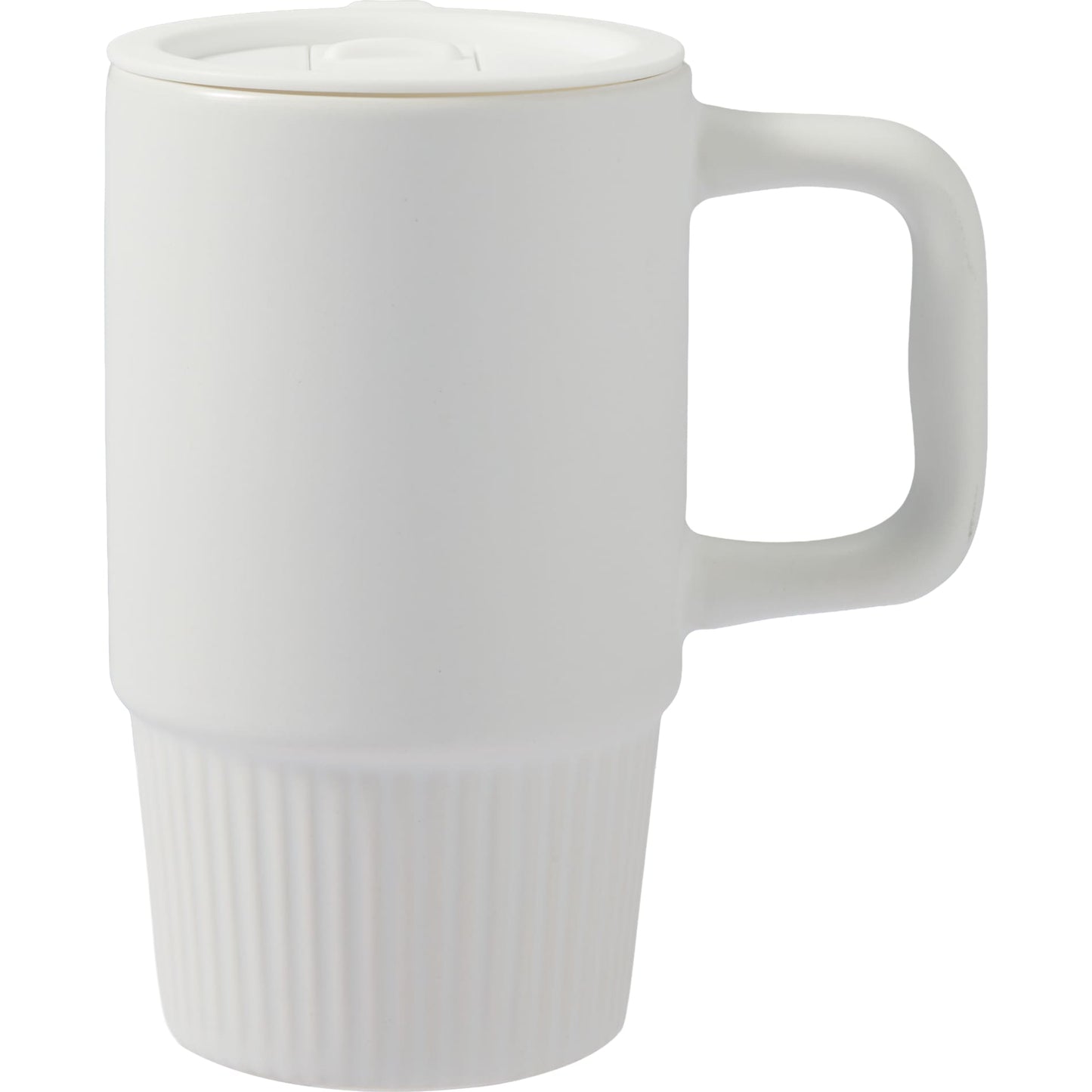 Front View of White Camden 13oz Ceramic Mug w/ Lid plain
