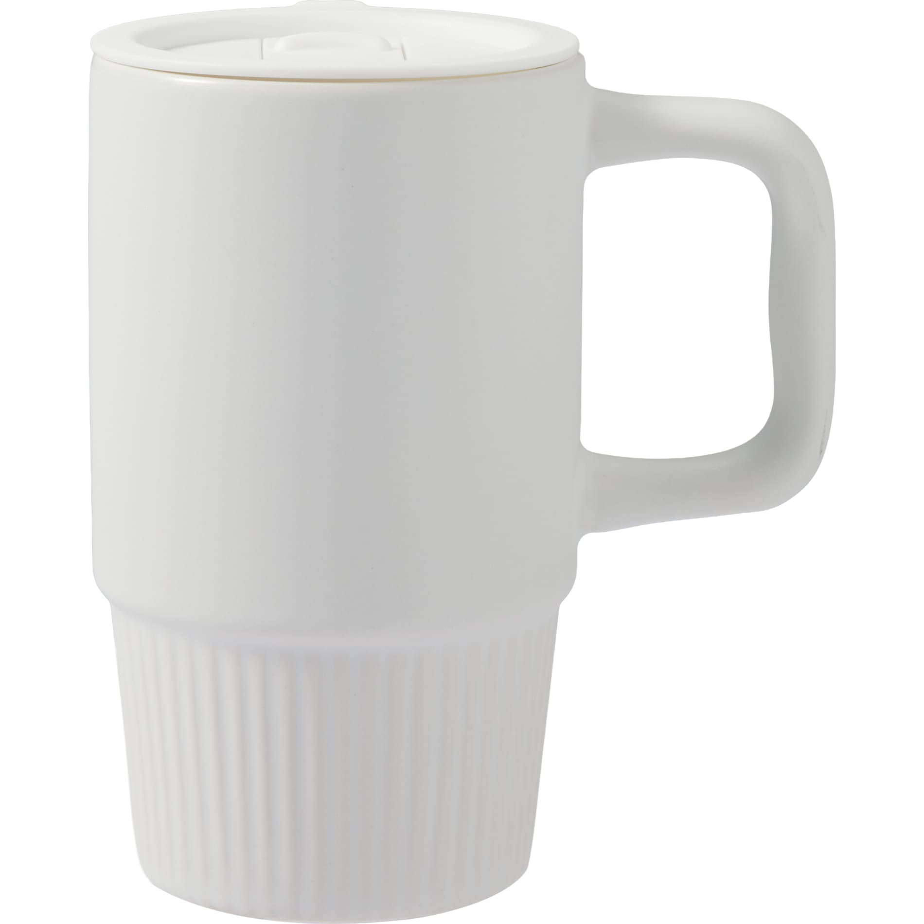 Front View of White Camden 13oz Ceramic Mug w/ Lid plain