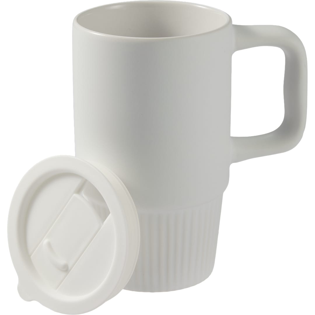 Front View of White Camden 13oz Ceramic Mug w/ Lid plain