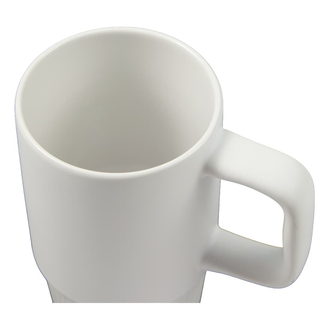 Front View of White Camden 13oz Ceramic Mug w/ Lid
