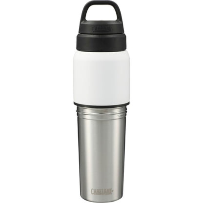 Front View of White CamelBak MultiBev 22oz Bottle & 16oz Cup plain