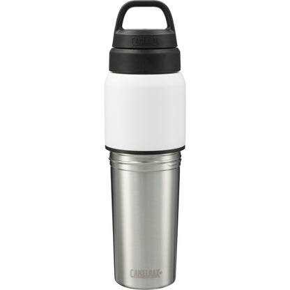 Front View of White CamelBak MultiBev 22oz Bottle & 16oz Cup plain