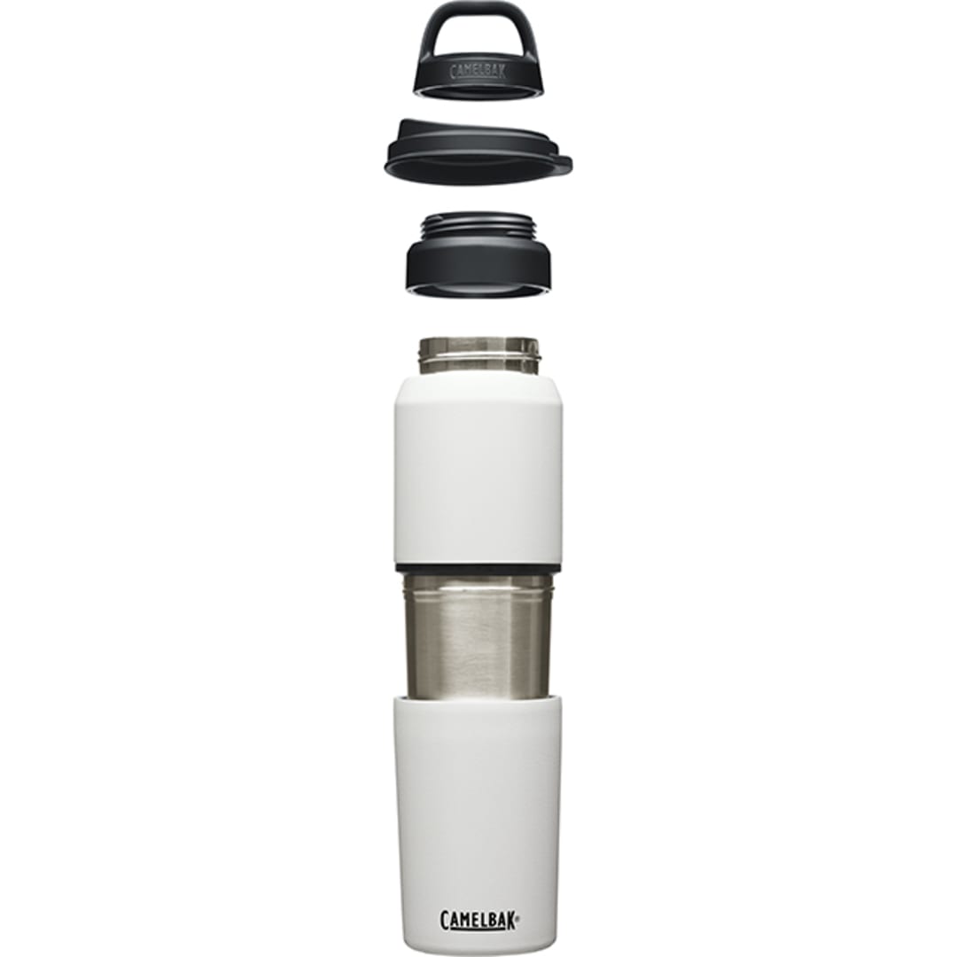 Front View of White CamelBak MultiBev 22oz Bottle & 16oz Cup plain