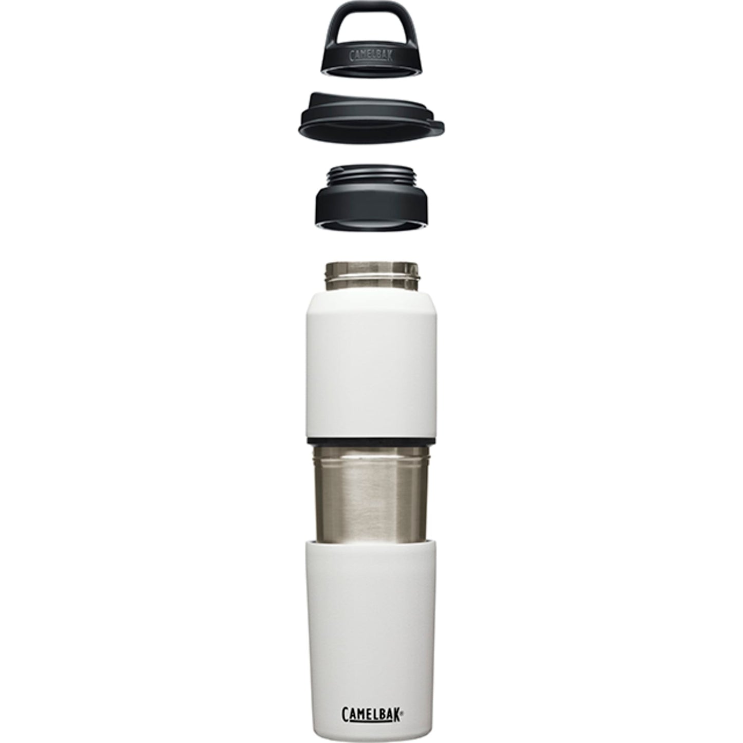 Front View of White CamelBak MultiBev 22oz Bottle & 16oz Cup plain