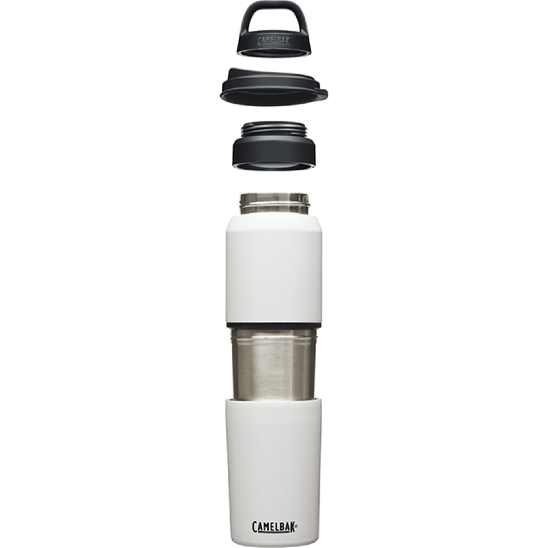 Front View of White CamelBak MultiBev 22oz Bottle & 16oz Cup plain