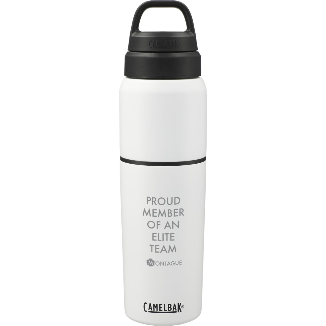 Front View of White CamelBak MultiBev 22oz Bottle & 16oz Cup