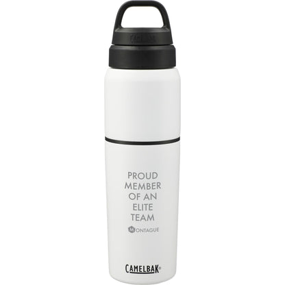 Front View of White CamelBak MultiBev 22oz Bottle & 16oz Cup