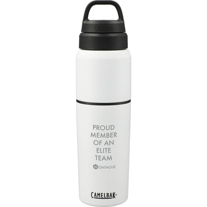 Front View of White CamelBak MultiBev 22oz Bottle & 16oz Cup