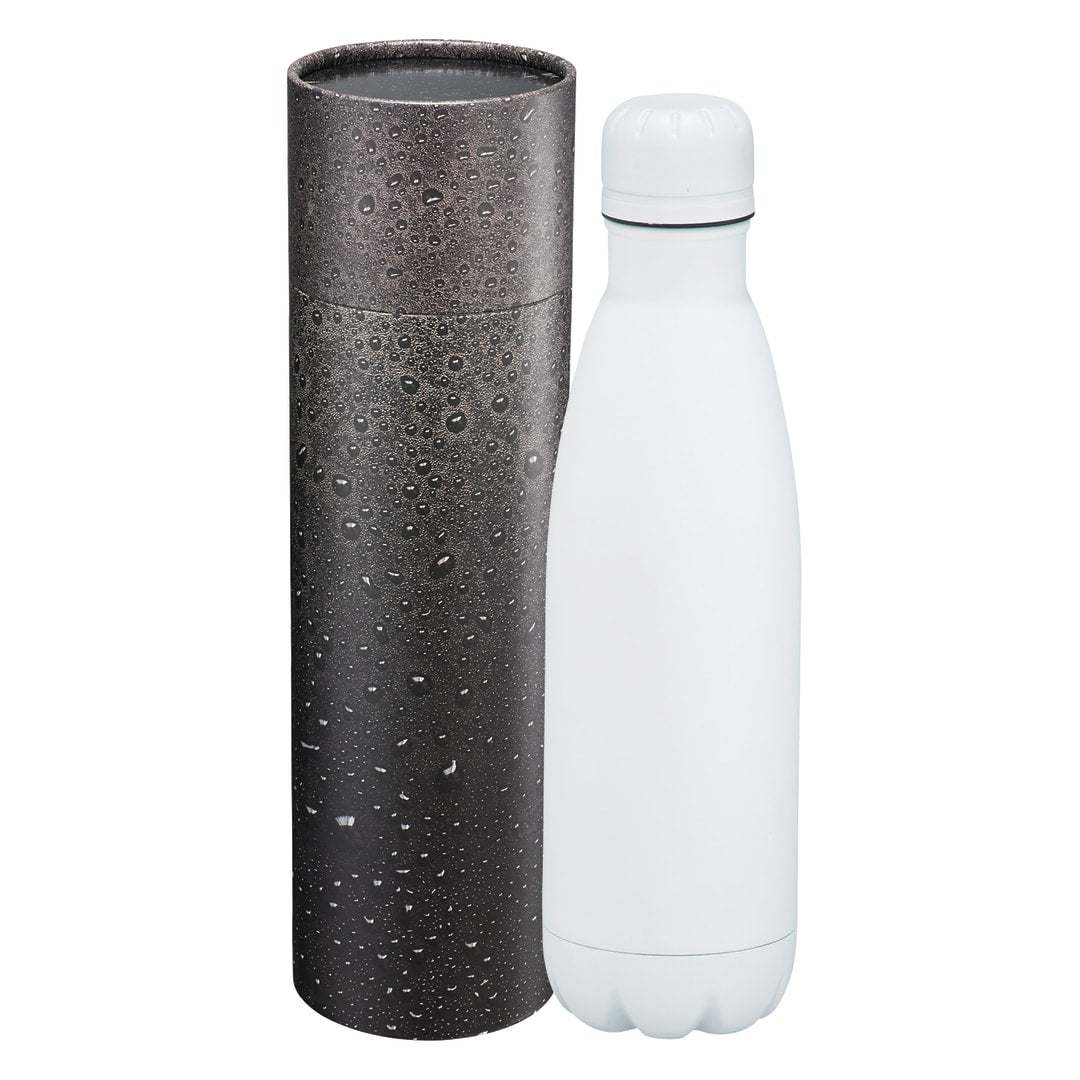 Front View of White Copper Vac Bottle 17oz With Cylindrical Box plain