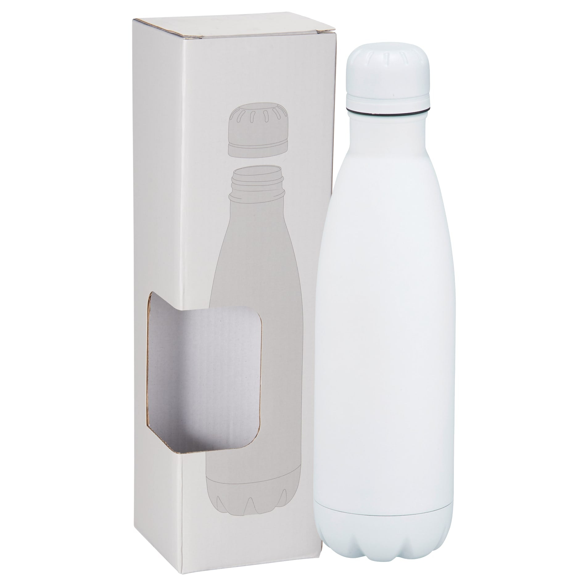 Front View of White Copper Vacuum Insulated Bottle 17oz w/ Window Box plain