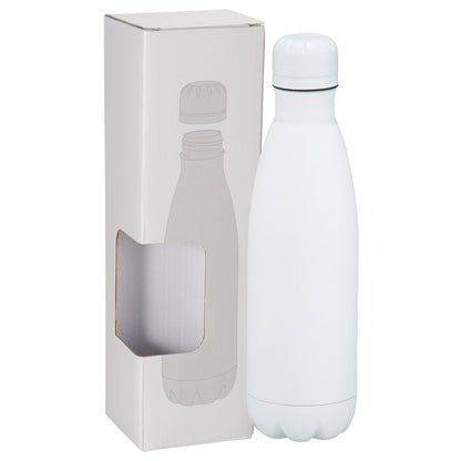 Front View of White Copper Vacuum Insulated Bottle 17oz w/ Window Box plain